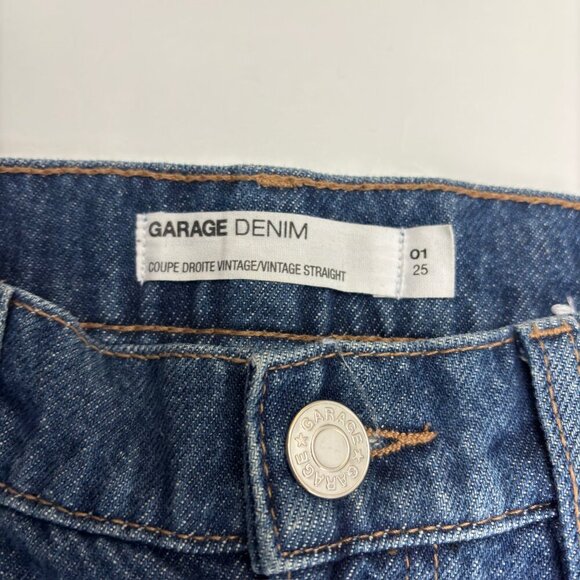 Garage Vintage Straight Distressed Raw Hem Women's size 1 Dark Blue Denim jeans - Picture 2 of 4